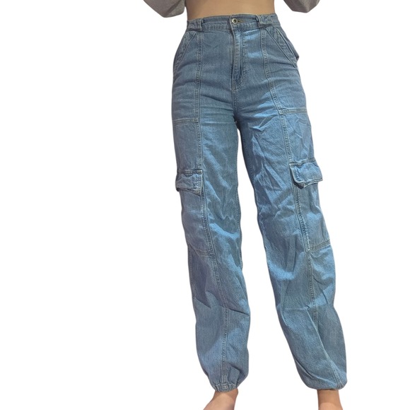 Jonathan Simkhai Calista Denim Cargo Pants Vatia Blue Cotton High Rise Calista - Picture 5 of 7
